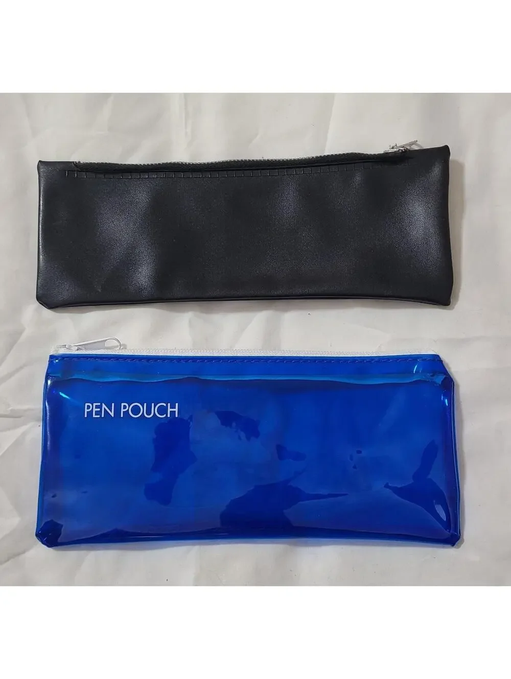 2pk Pencil Pouches Black & Clear Electric Blue Travel Storage Organizer Wristlet